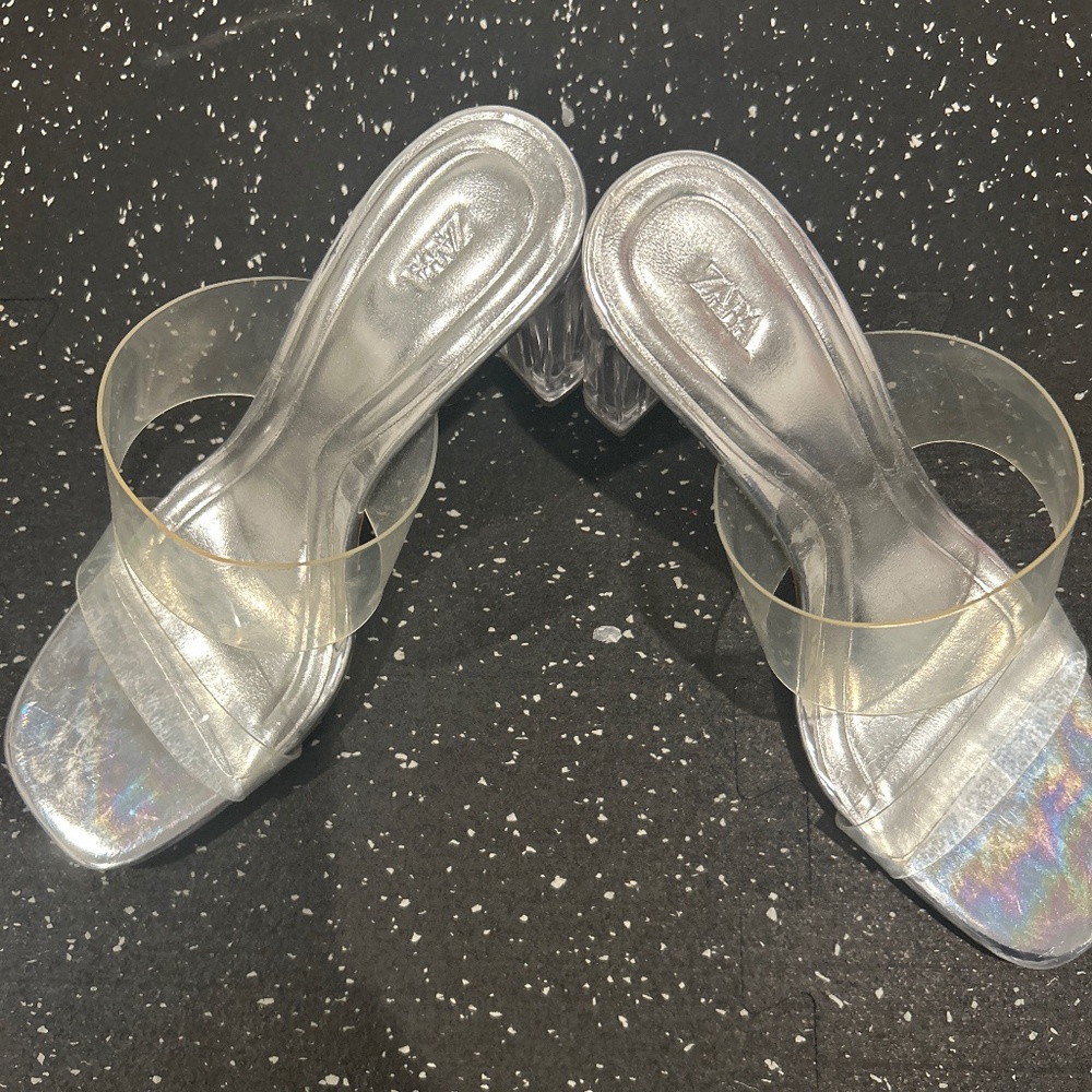 Zara Vinyl Sandals with Methacrylate Heels